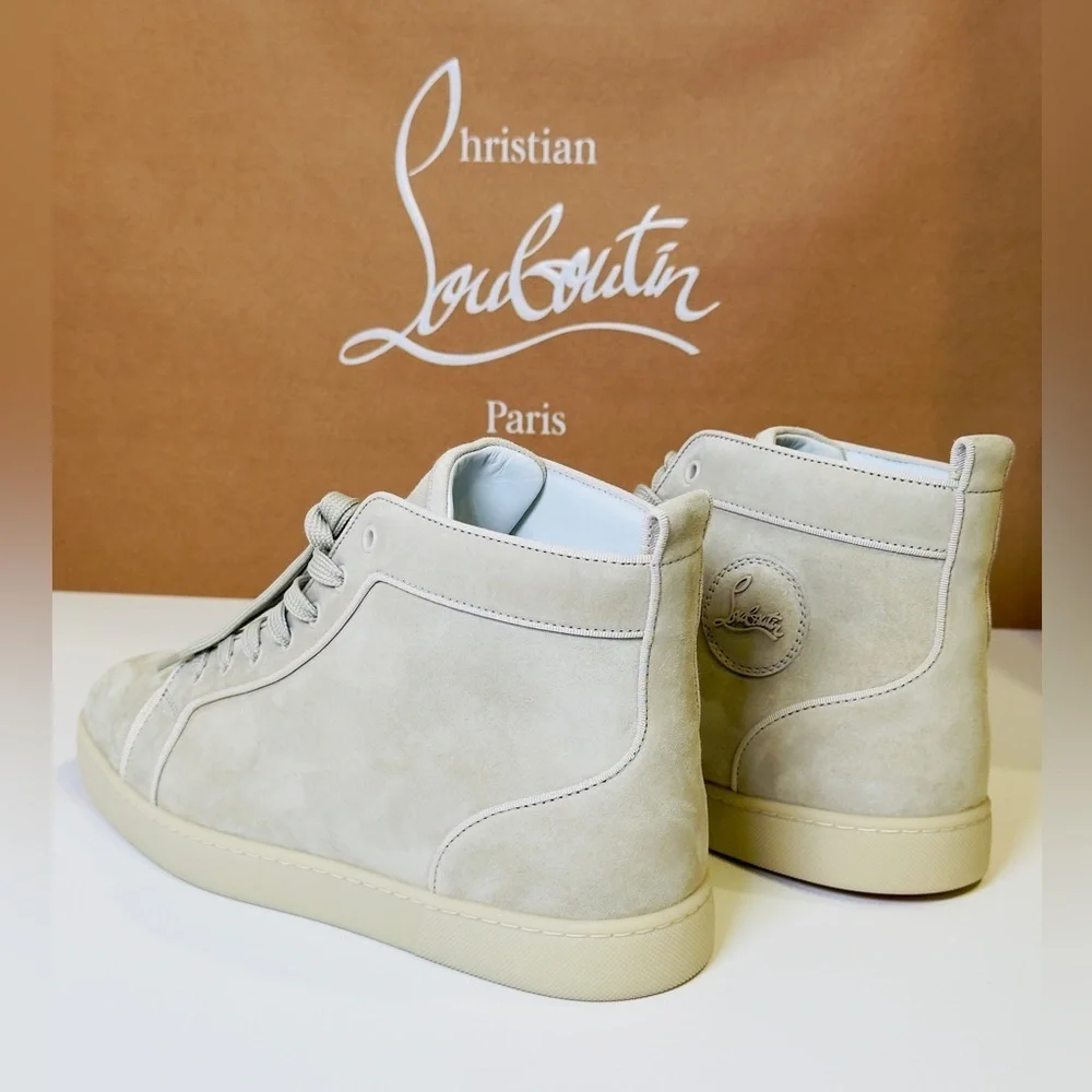 Christian Louboutin Louis Orlato Flat High-Top Sneakers Goose Grey Suede Size 44